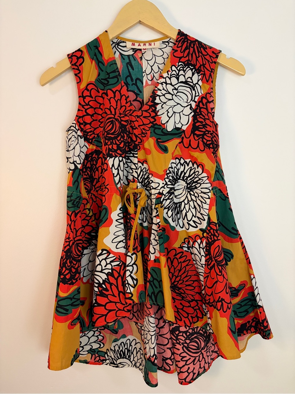 Marni Floral Cotton Tie Waist Tunic Dress Size 36 IT / US 0-2 Made in Italy